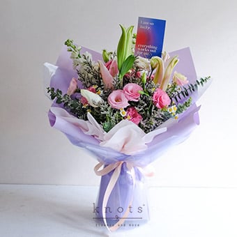 The Lucky One (Pink Lily and White Tulips Affirmation Bouquet)