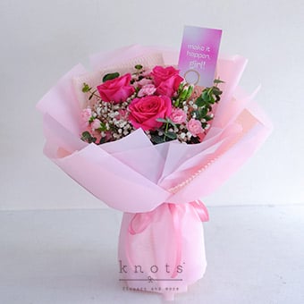 Pink Muse (3 Fuchsia Pink Roses Affirmation Bouquet)