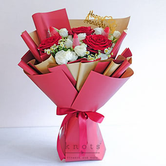 Sweet Darling (Red Ecuadorian Roses and Red Tulips Bouquet)