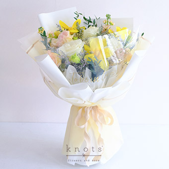 Long Love (White Ecuadorian Rose and Yellow Tulips Bouquet)