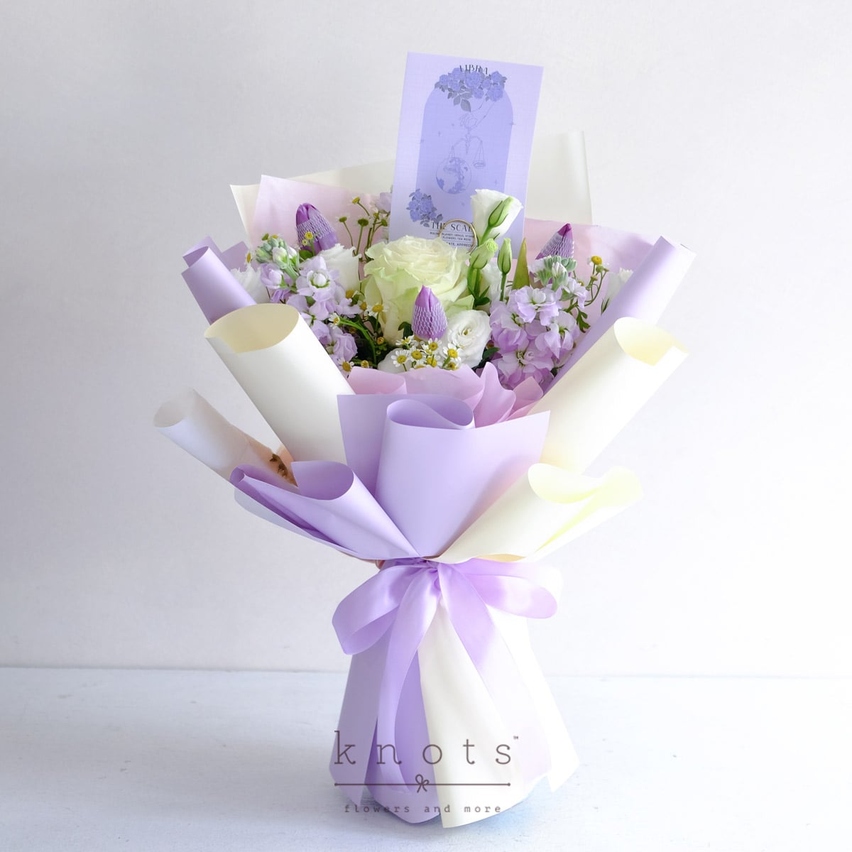 Themis Libra (White Ecuadorian Rose Purple Tulips Bouquet)