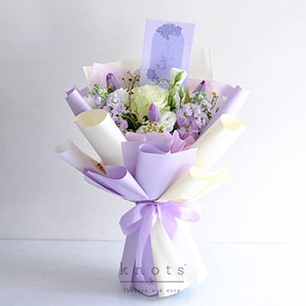 Themis Libra (White Ecuadorian Rose Purple Tulips Bouquet)