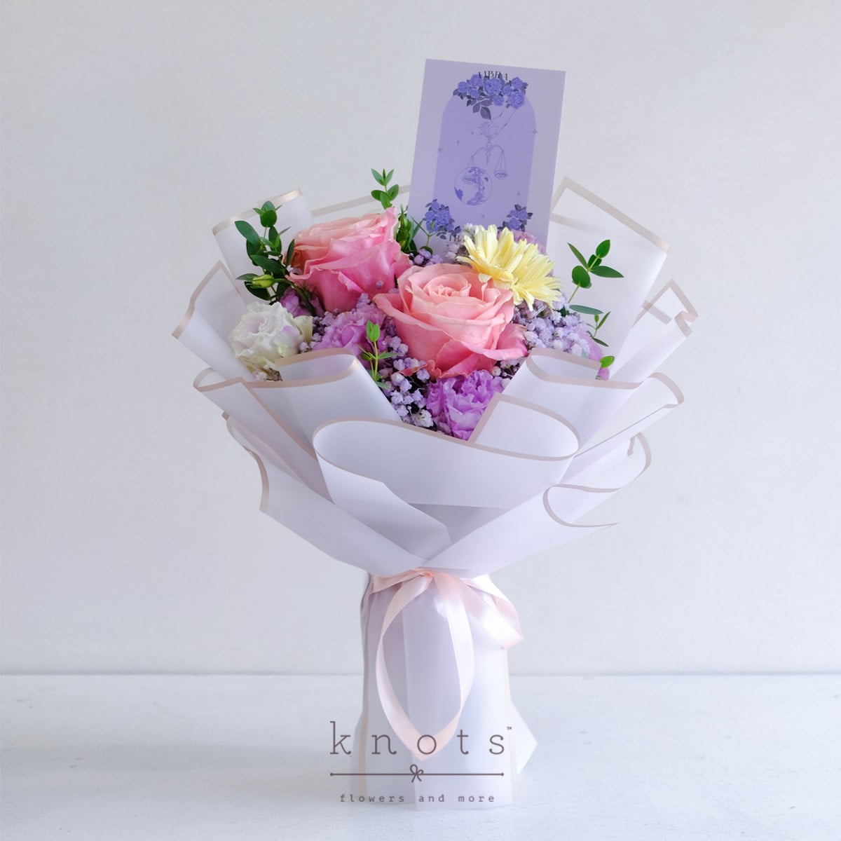 Gracious Libra (Pink Ecuadorian Roses and White Gerbera Bouquet)