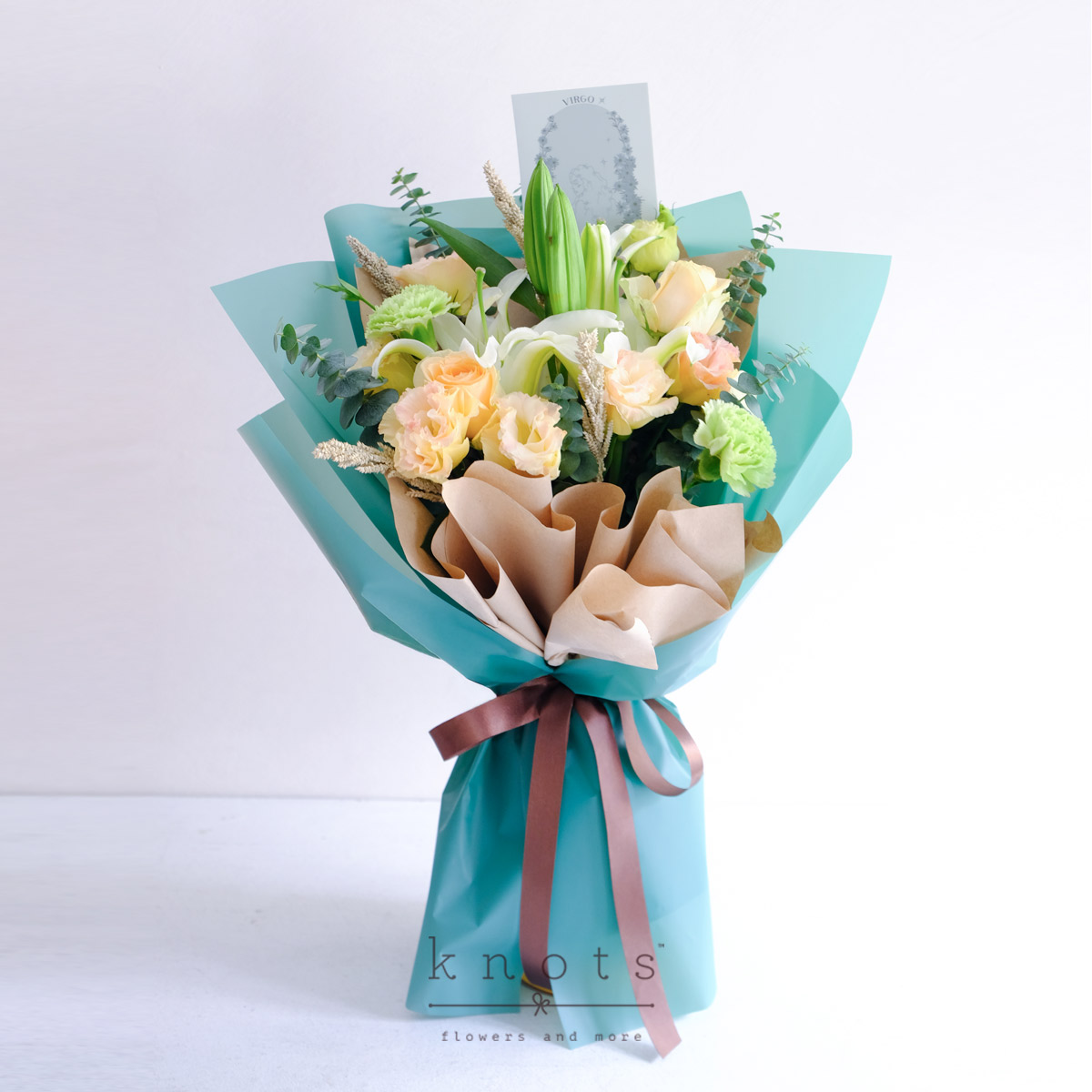 Celestial Virgo (White Lily and Peach Rose Bouquet)