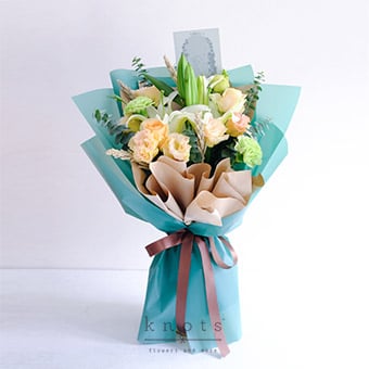 Celestial Virgo (White Lily and Peach Rose Bouquet)