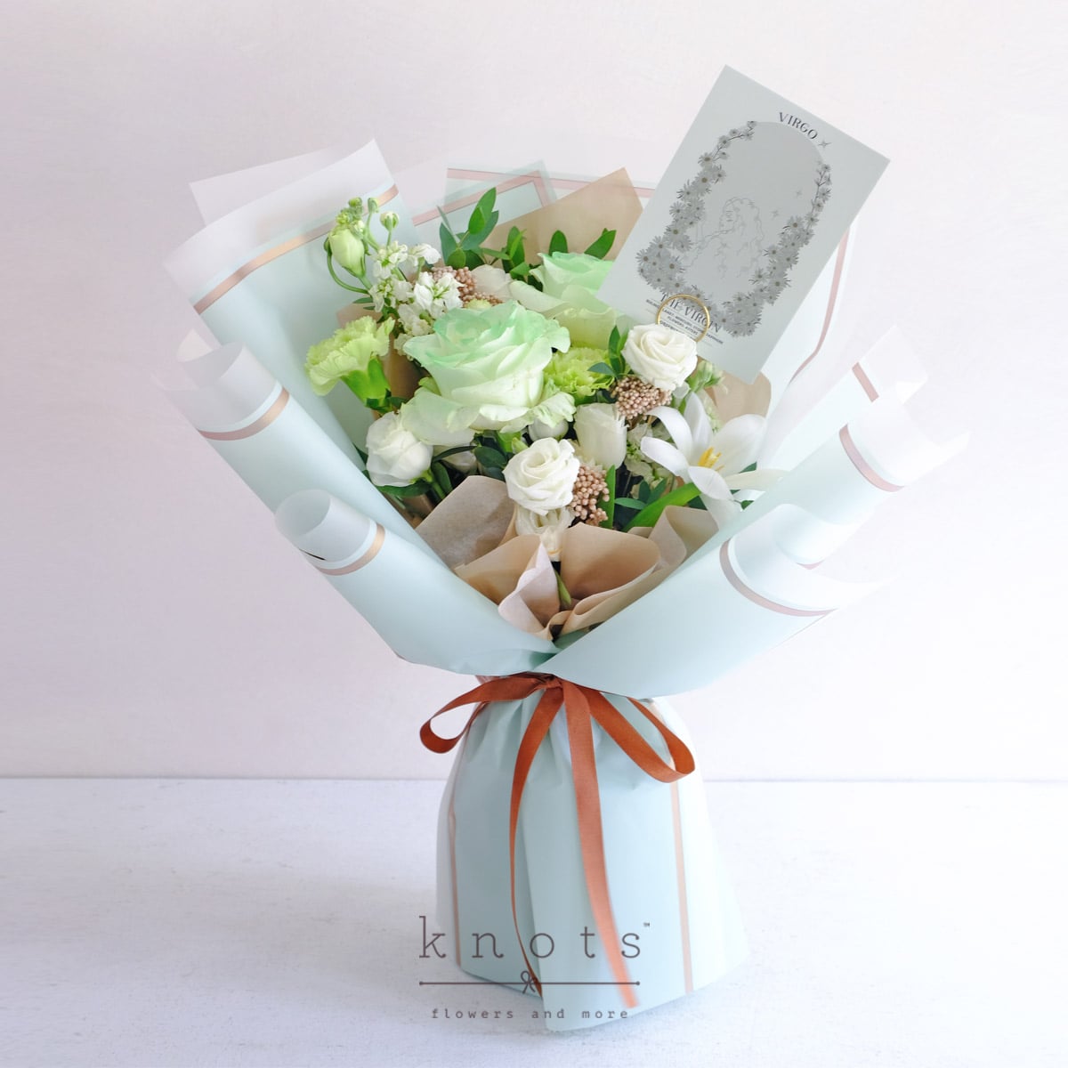 Divine Virgo (Green Sprayed White Roses Bouquet)