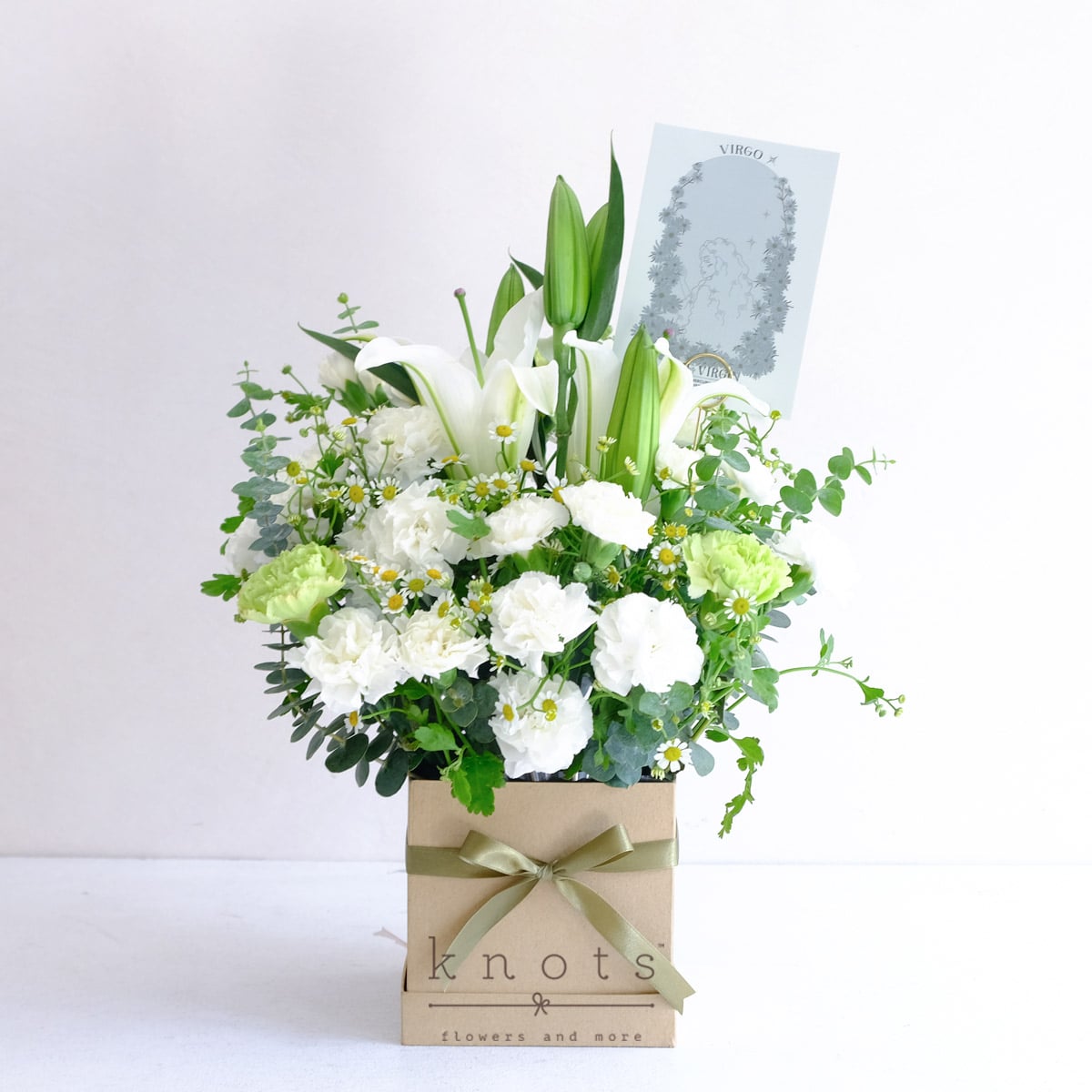 Vita Virgo (White Lilies, and Carnations Arrangement)