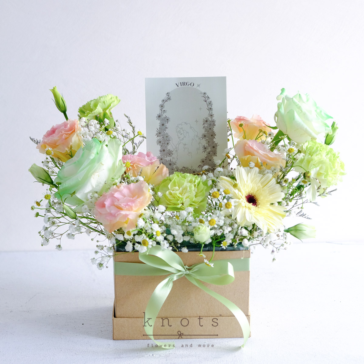 Harmonic Virgo (Green Sprayed White Roses Arrangement)