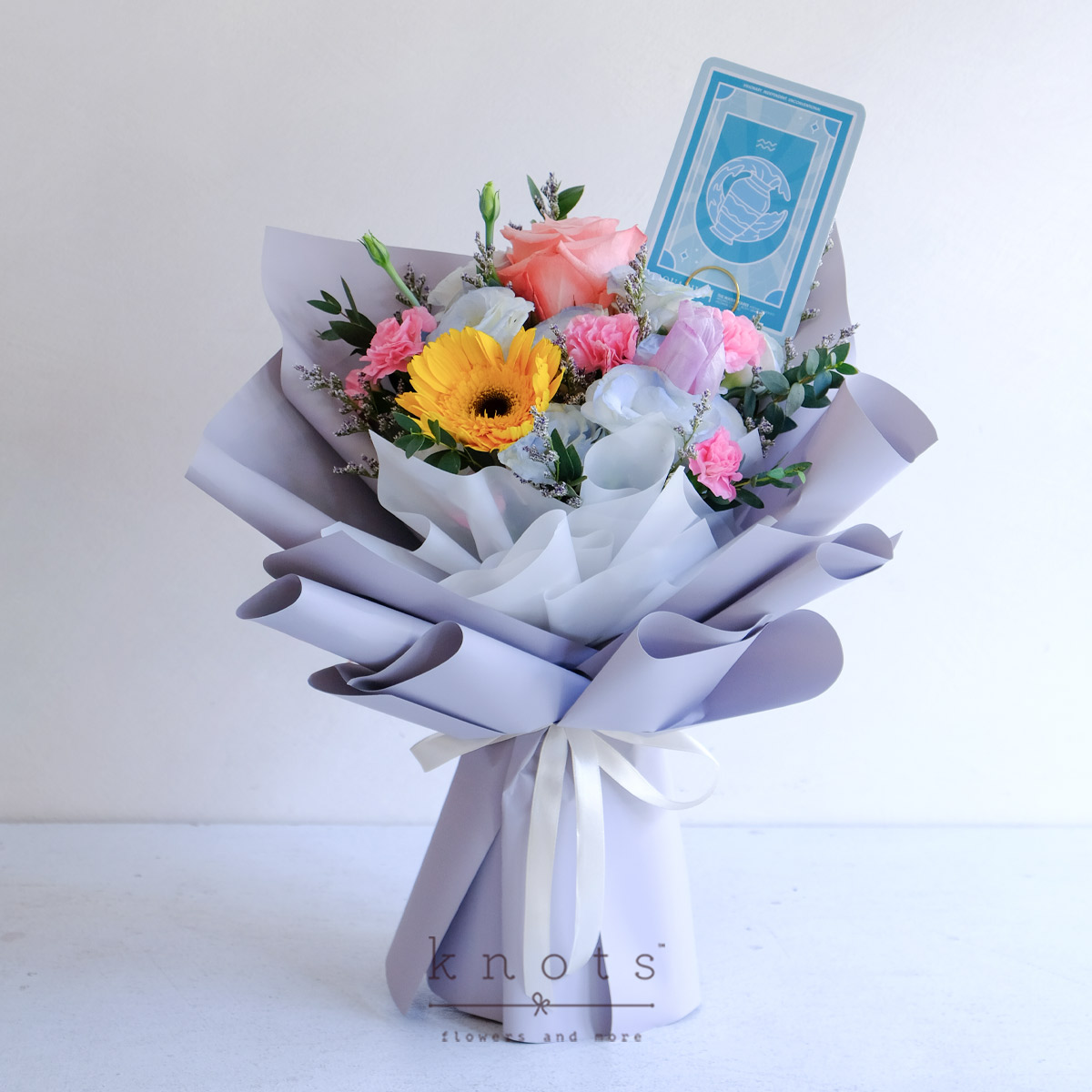 Aquarian Sky (Pink Ecuadorian Rose and Lilac Tulips Bouquet)