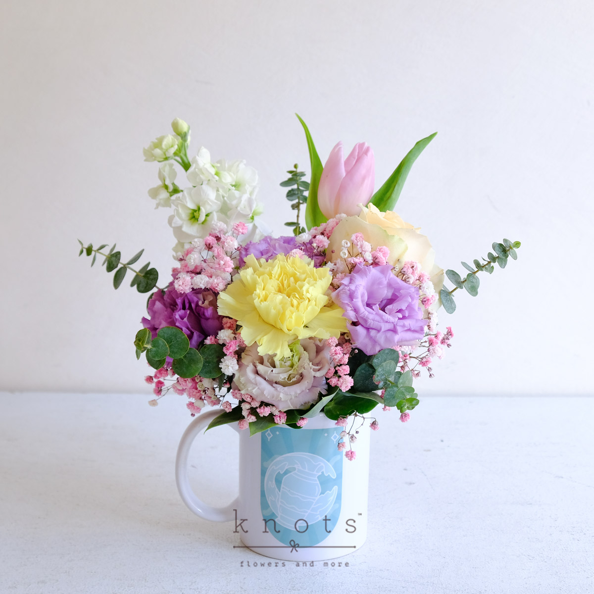 The Airy Meadow (Peach Rose and Pink Tulips Arrangement)