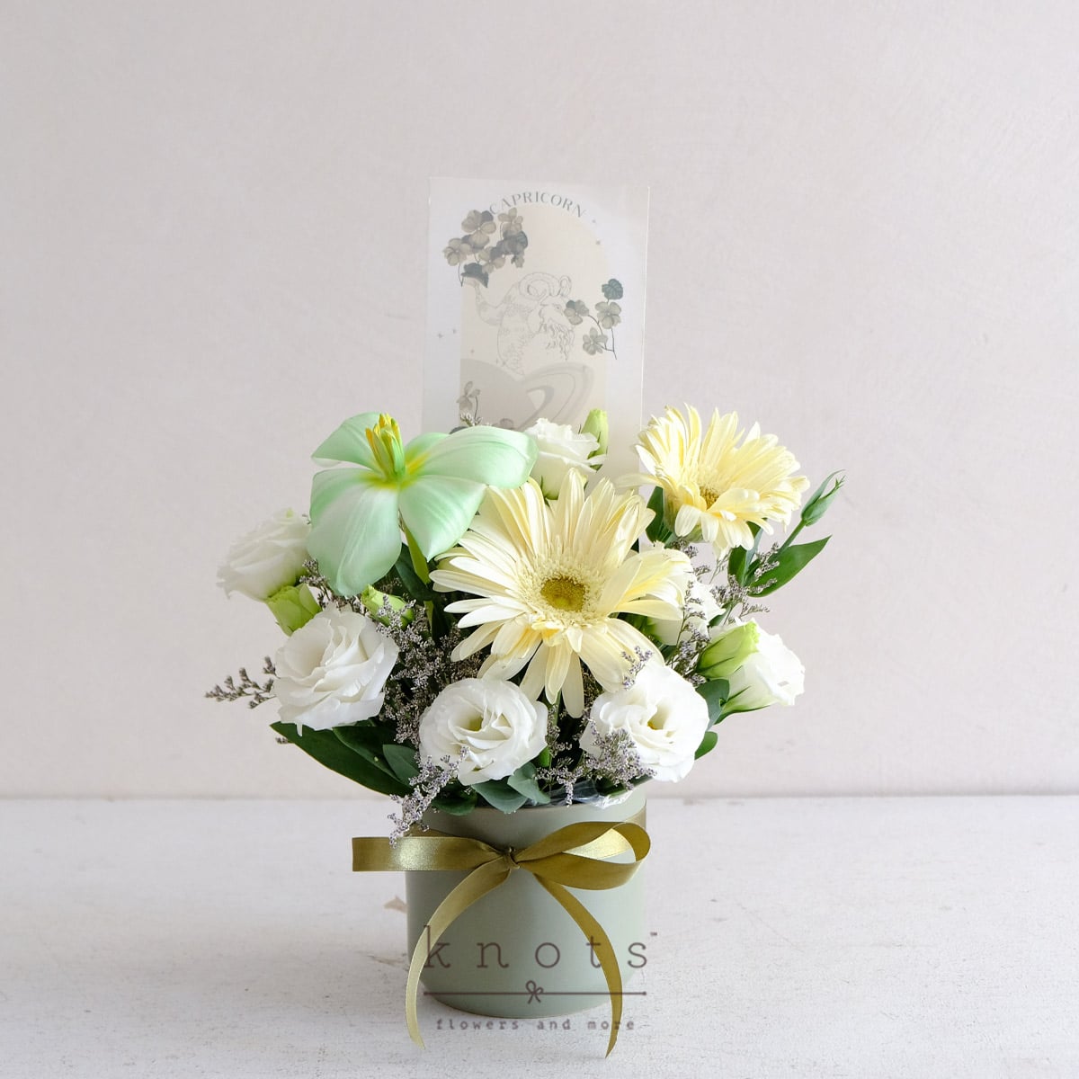 Rue Capricorn (White Tulips and Gerbera Vase Arrangement)