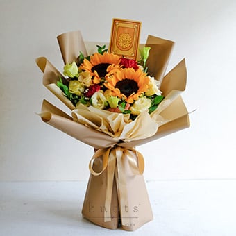Lionheart Bloom (Sunflower and Red Roses Bouquet)