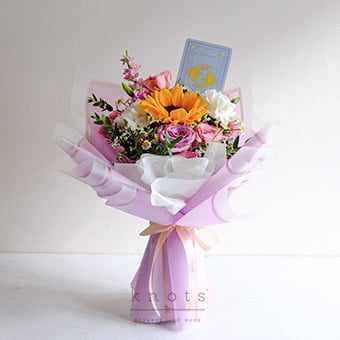Sunlit Tide (Sunflower and Purple Rose Bouquet)