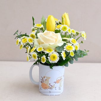Brightly Leo (Tulip and Rose Cup Arrangement)