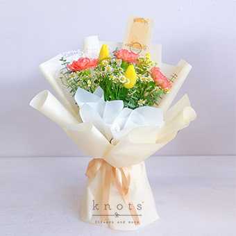 Ardent Leo (Orange Carnations and Yellow Tulips Bouquet)