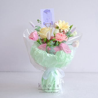 Shiloh Libra (Peach Rose, White Gerbera, and Pink Carnation Bouquet)