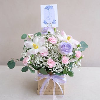 Garden Of Eros Libra (Lavender Sprayed Rose & Pink Tulips Arrangement)