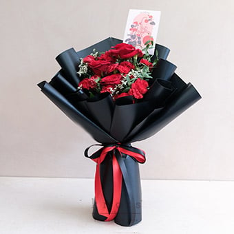 Sylvia Scorpio (Red China Roses, and Carnation Spray Bouquet) 