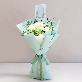 Achaea Virgo (Green Carnations and White Gerberas Bouquet)