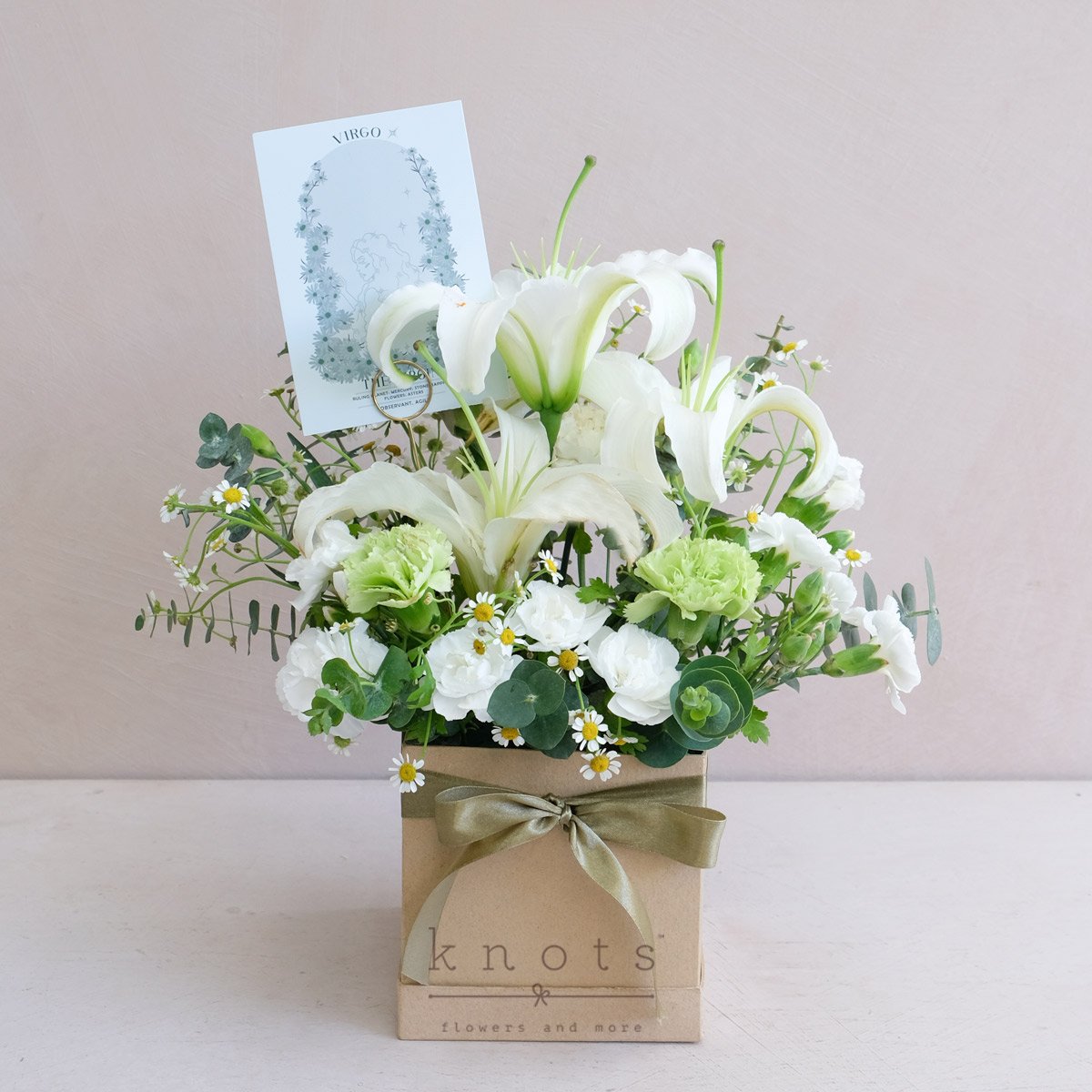 Vita Virgo (White Lilies, and Carnations Arrangement)
