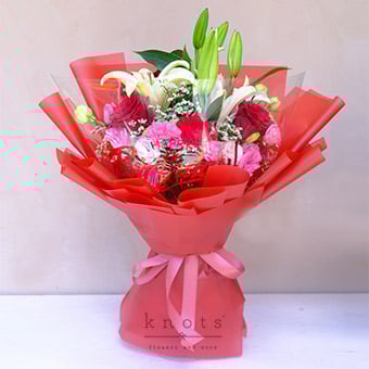 Celebrate You (Pink Lilies & Red Roses Bouquet)