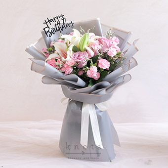 Magical Wishes (Pink Lily & Carnations Birthday Bouquet)