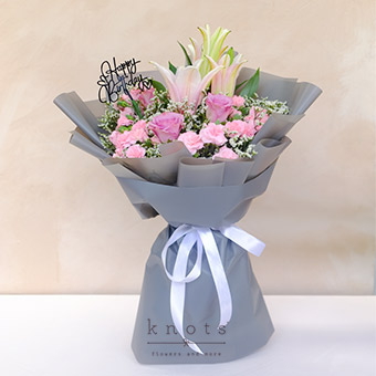 Magical Wishes (Pink Lily & Carnations Birthday Bouquet)