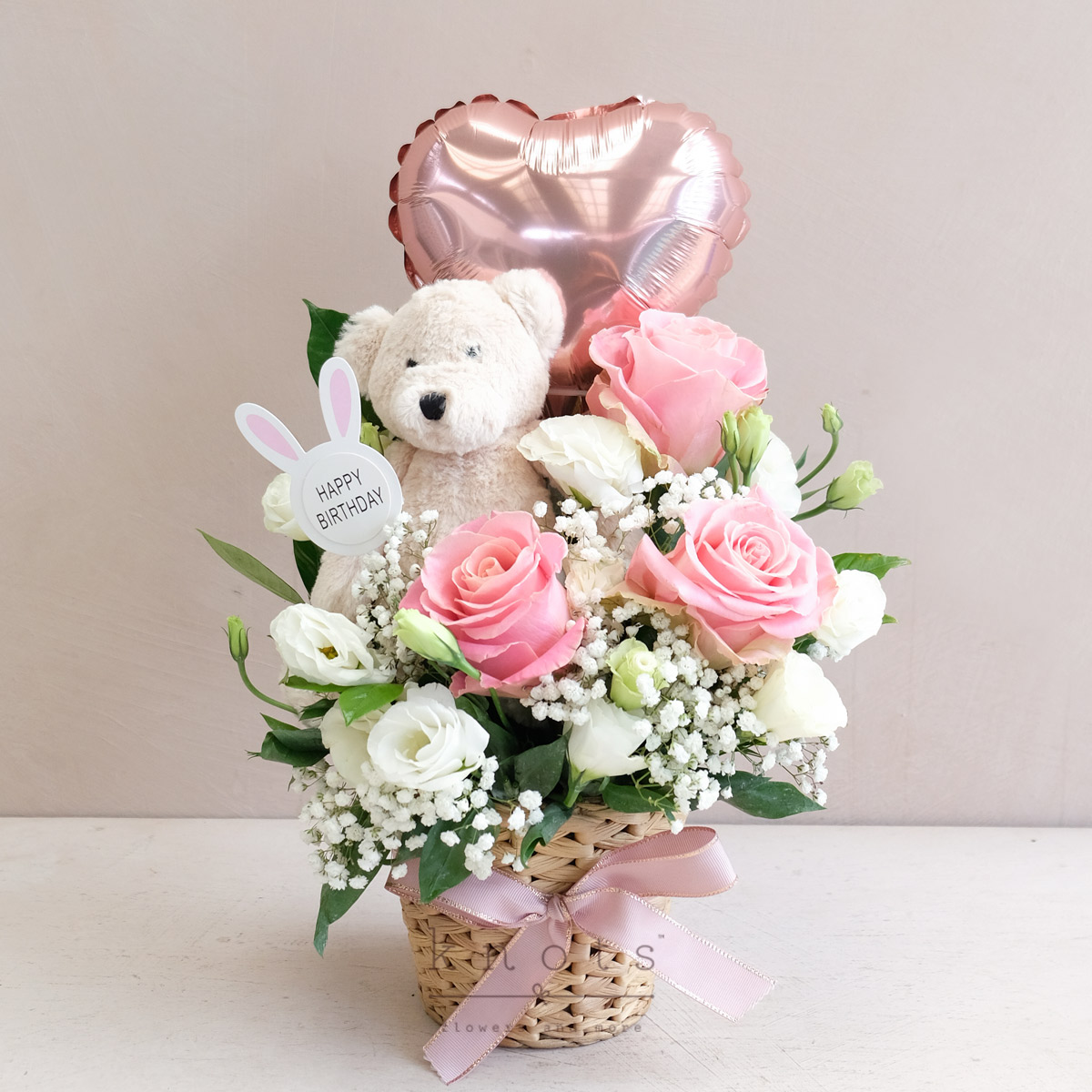 Soft Darlings (Pink Ecuadorian Roses w/ Birthday Bear Arrangement)