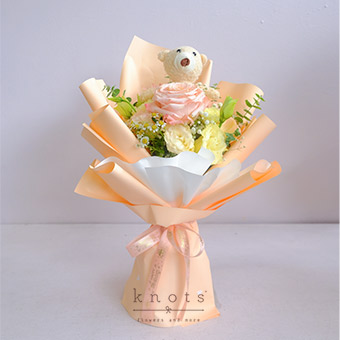 Happy Bearthday (Peach Ecuadorian Rose and Yellow Carnation Birthday Bouquet)