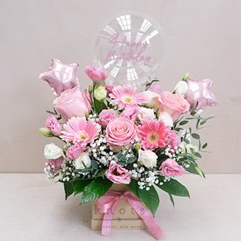 Enchanting Love (Pink Ecuadorian and Pink Gerbera with Balloon Arrangement)