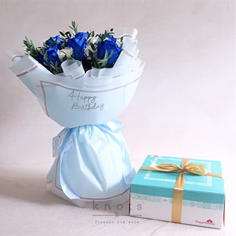 Day of Blooms (Blue Rose Bouquet & Cake)