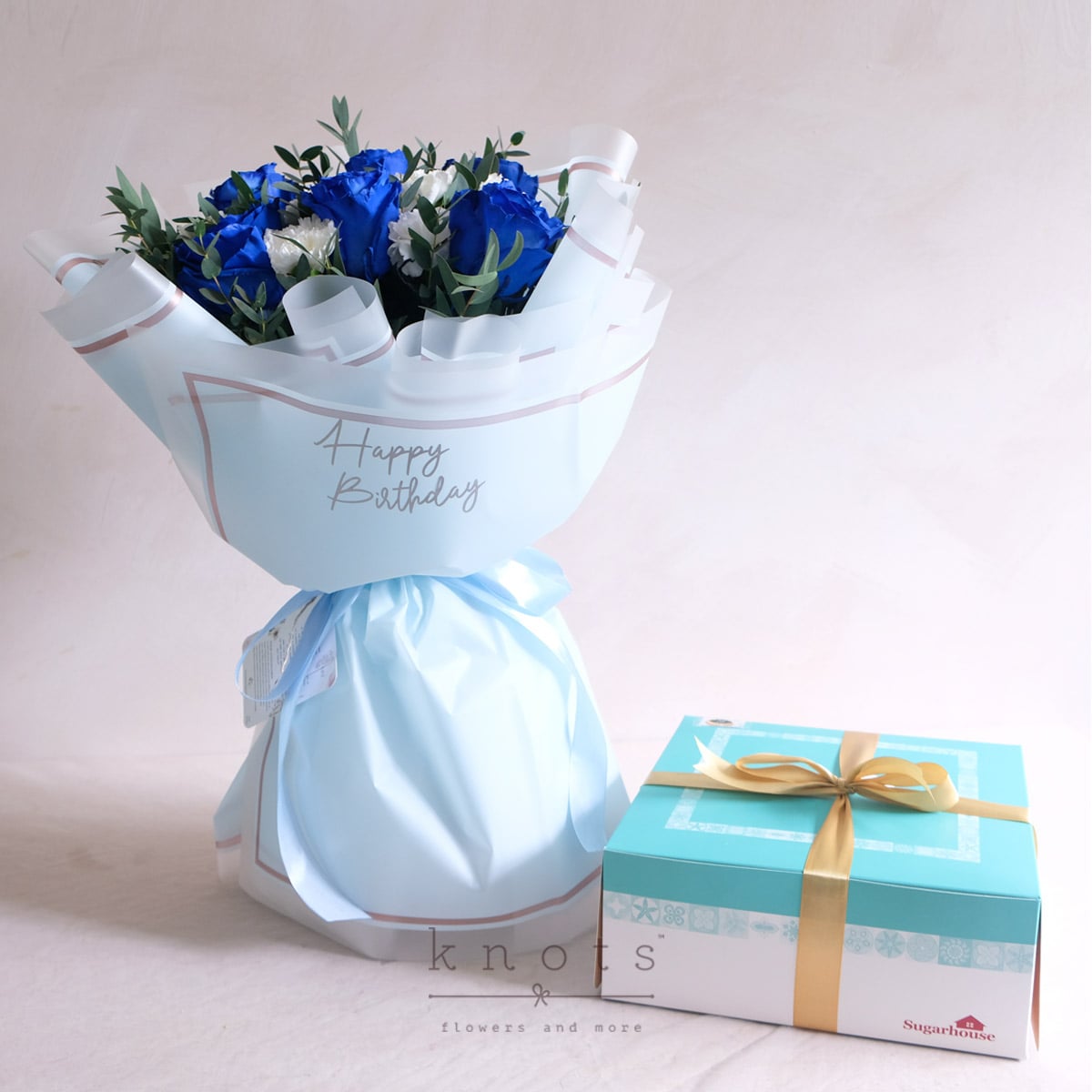 Day of Blooms (Blue Ecuadorian Rose Bouquet w/ Blueberry Cheesecake)