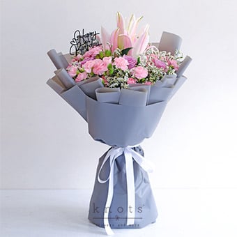 Magical Wishes (Pink Lily & Carnations Birthday Bouquet)