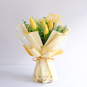 Sunshine Birthday (Yellow Tulips Birthday Bouquet)