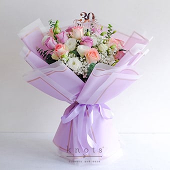 Regal Thirty (Purple & Two-toned Pink Roses Birthday Bouquet)