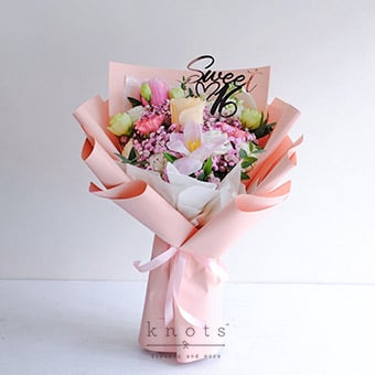 The Birthday Wish (Peach Rose and Pink Tulips Bouquet)