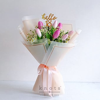 Happy Eighteen (Pink Tulips Birthday Bouquet)