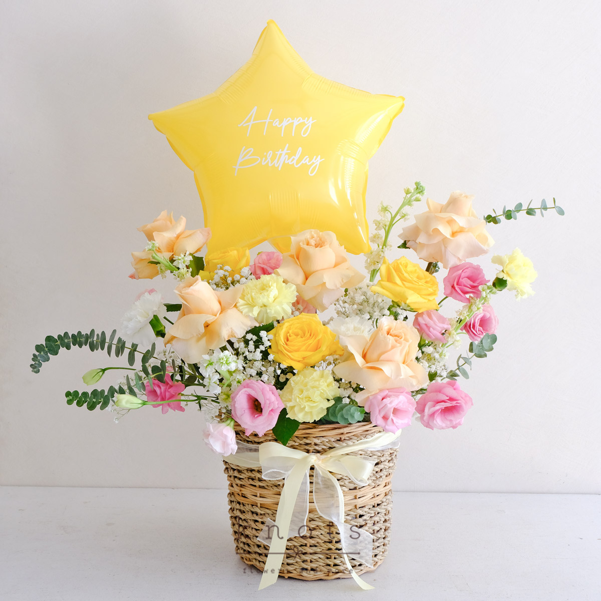 Happy Glow (Peach Pink and Yellow Roses Arrangement)