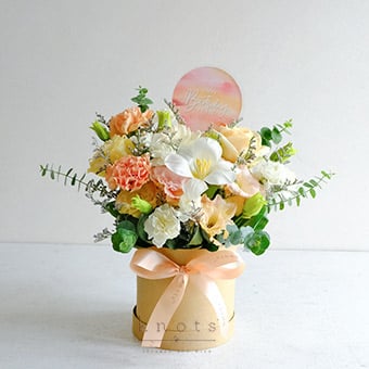 Birthday Blast (Peach Rose and White Tulips Birthday Arrangement)