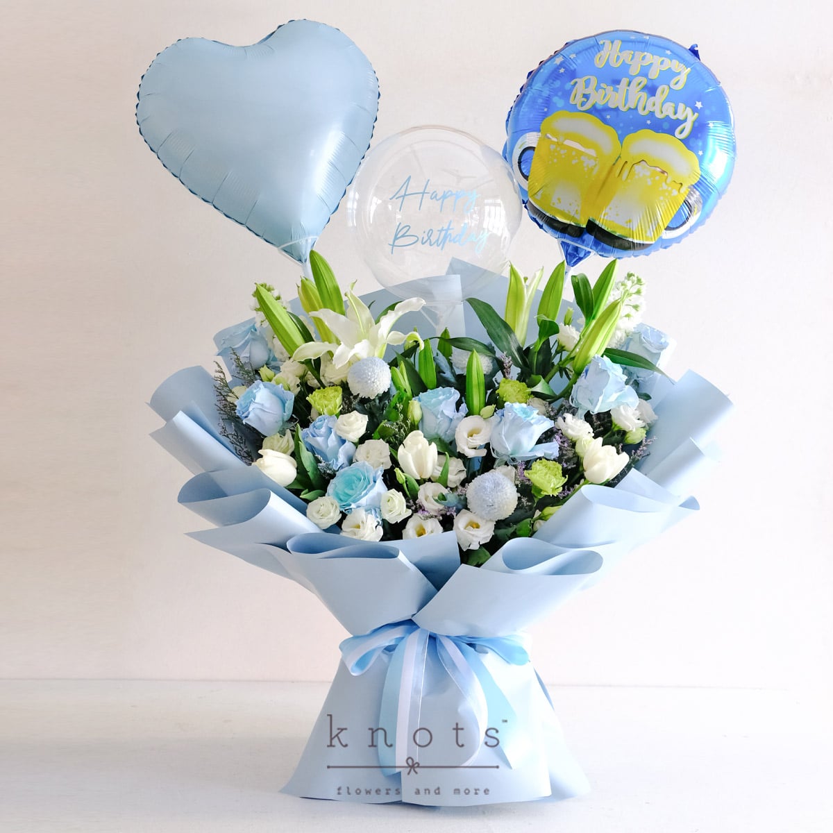 Blue Skies & Birthdays (White Lilies and Blue Ecuadorian Roses Bouquet)