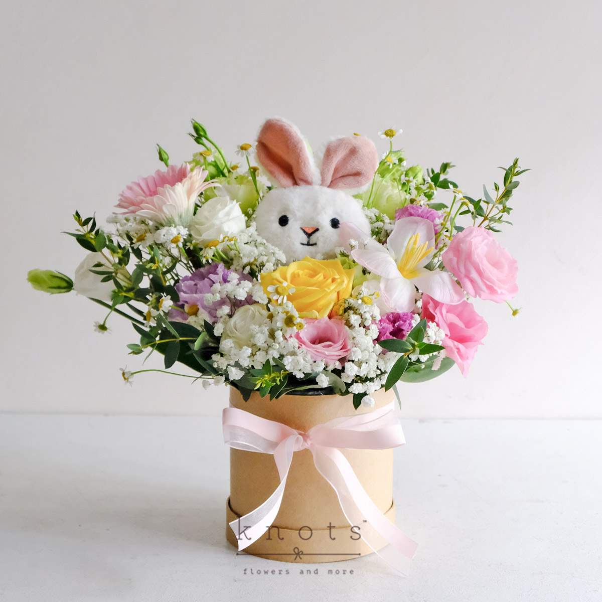 Bunny Blossom (Yellow Rose and Pink Gerbera Arrangement)