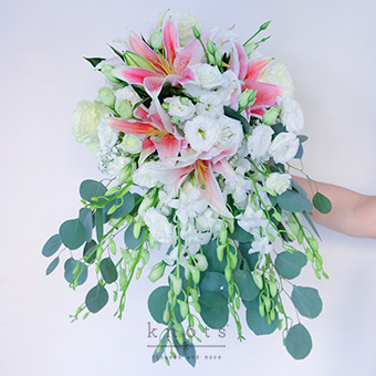 Blushing Bride (Pink Stargazer Lily Cascading Bridal Bouquet)
