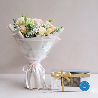 Confections and Affections (Pink Ecuadorian Rose Bouquet and A Box of Fudge)