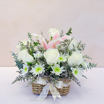 Sincere Passion (Pink Lily & White Roses Arrangement)