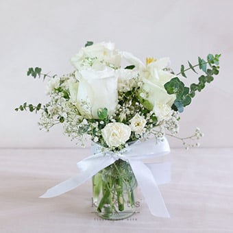 Loving Tributes (White Ecuadorian Roses & Tulips Arrangement)