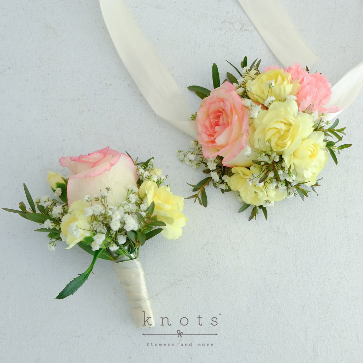 Love & Lace (Two-toned Pink Rose Corsage and Boutonniere)
