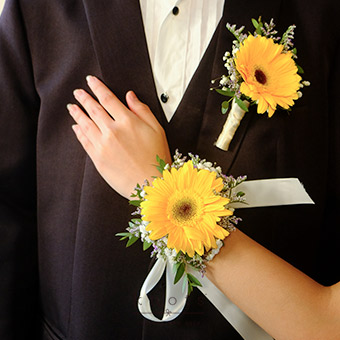Kiss and Tell (Yellow Gerbera Corsage and Boutonniere)