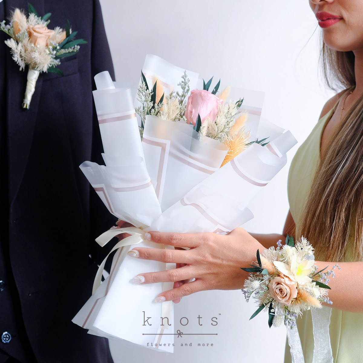 Love Story (Preserved and Dried Flowers Corsage, Boutonniere and Bouquet Bundle)