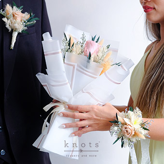 Love Story (Preserved and Dried Flowers Corsage, Boutonniere and Bouquet Bundle)