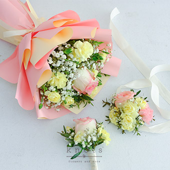 In Each Other's Arms (Two-Toned Pink Rose Corsage, Boutonniere and Bouquet Bundle